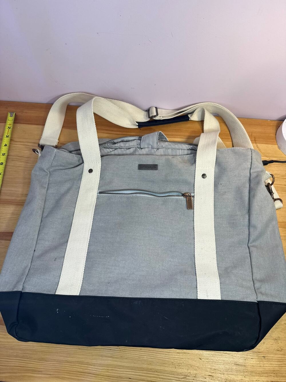 Cutter & Buck Gray Cotton Canvas Weekender Travel Tote Bag Shoulder Strap